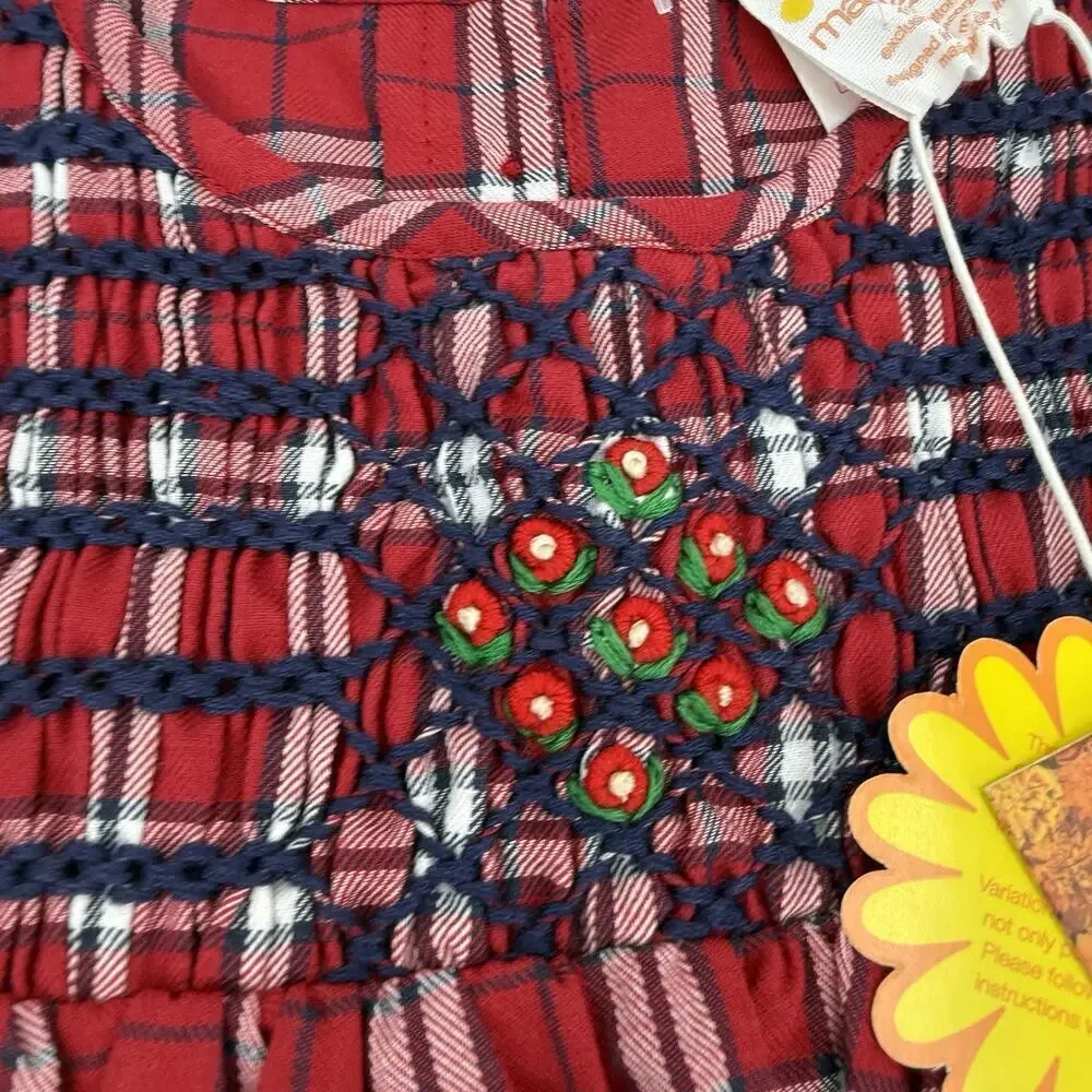 Masalababy Size 18-24 Mos. Red Tartan Plaid Smocked Top Cotton Ruffle Dress NWT
